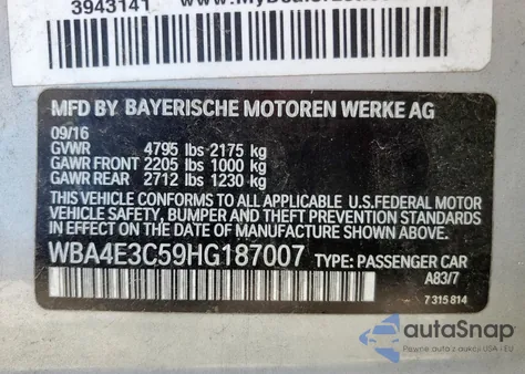 2017 BMW 440I Gran Coupe z USA, uszkodzony, nr VIN WBA4E3C59HG187007